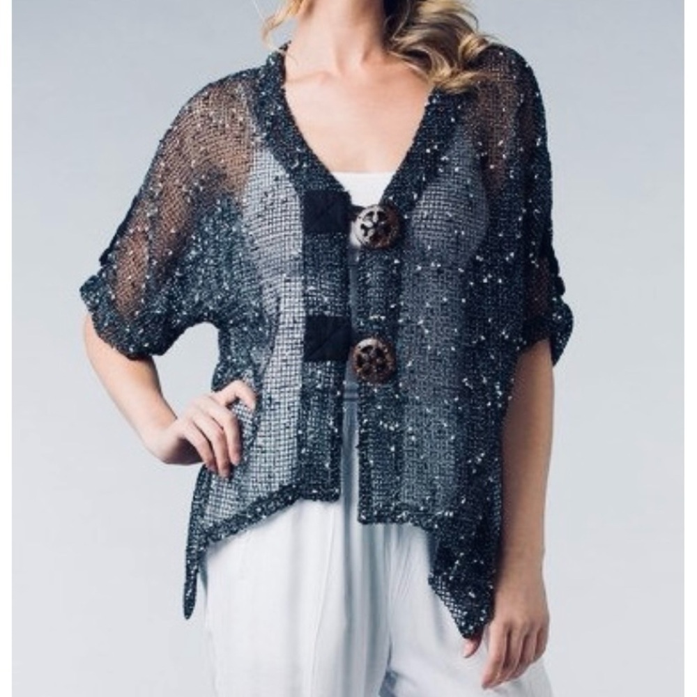 Serengeti Navy Blue Fishnet Cardigan Open-Knit Oversized Coverup Kimono Size 2x